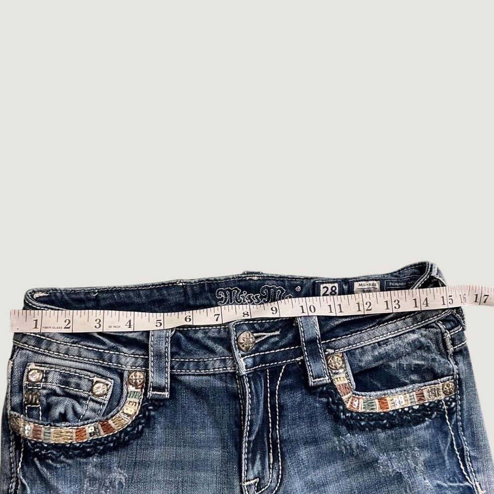Miss Me MP7291B Mid Rise Bootcut Jeans Medium Wash Embellished Size 28 - Picture 5 of 11